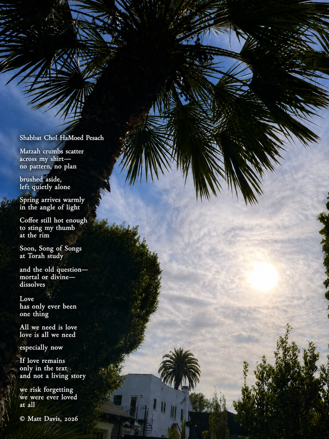 Shabbat Chol HaMoed Pesach — poem and photograph by Matt Davis