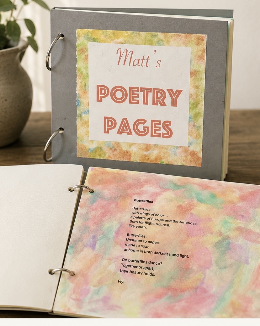 Matt's Poetry Pages — handcrafted watercolor book created by artist Debi Felsenthal, 2026